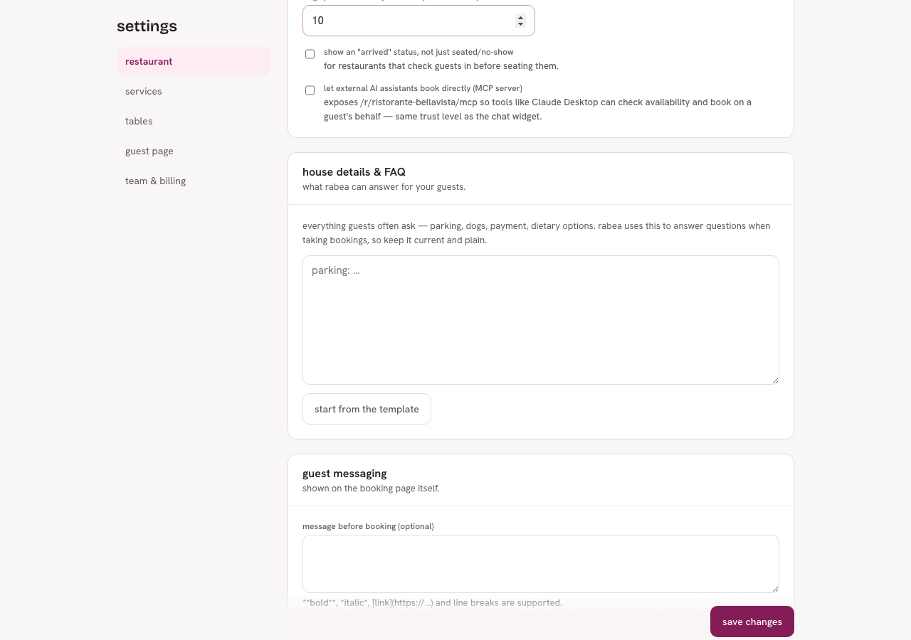 Leeres Feld „house details & FAQ" mit dem Button „start from the template"